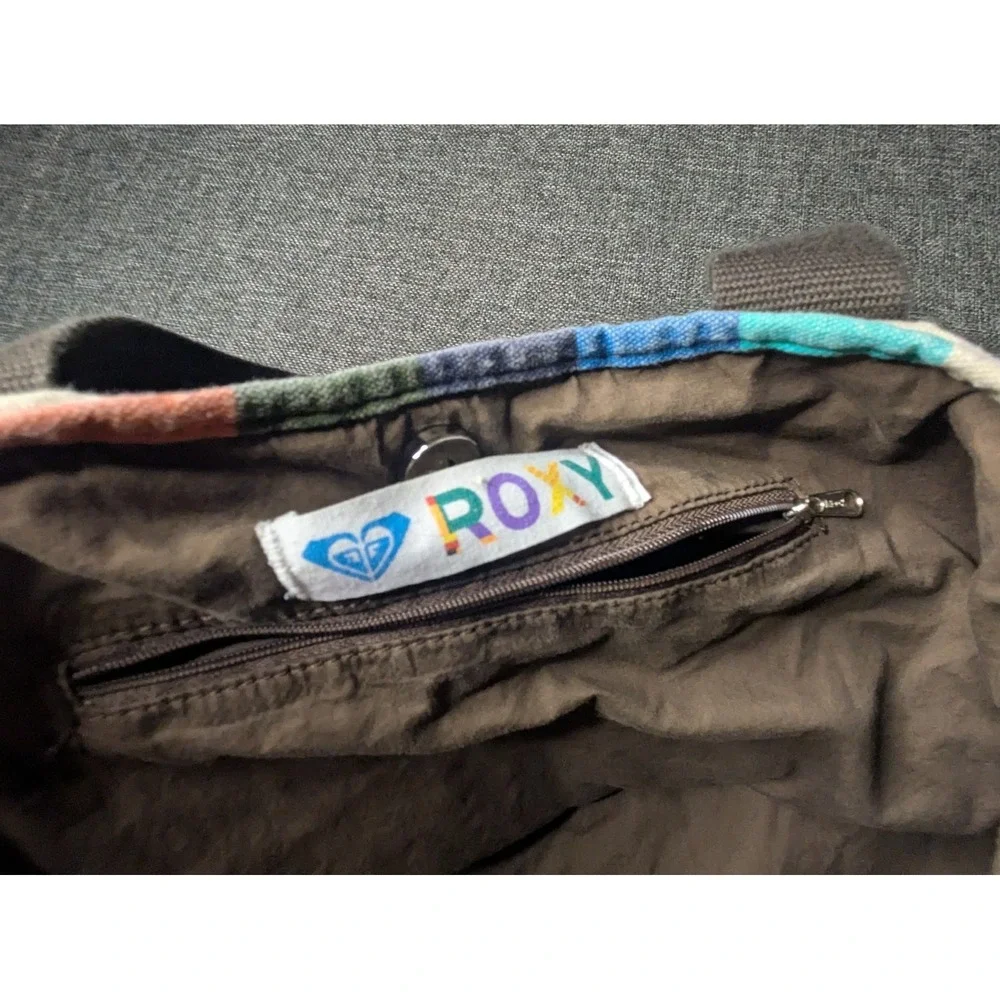 ROXY Y2K Multicolor Striped Canvas Beach Tote Carry Shoulder Strap Bag